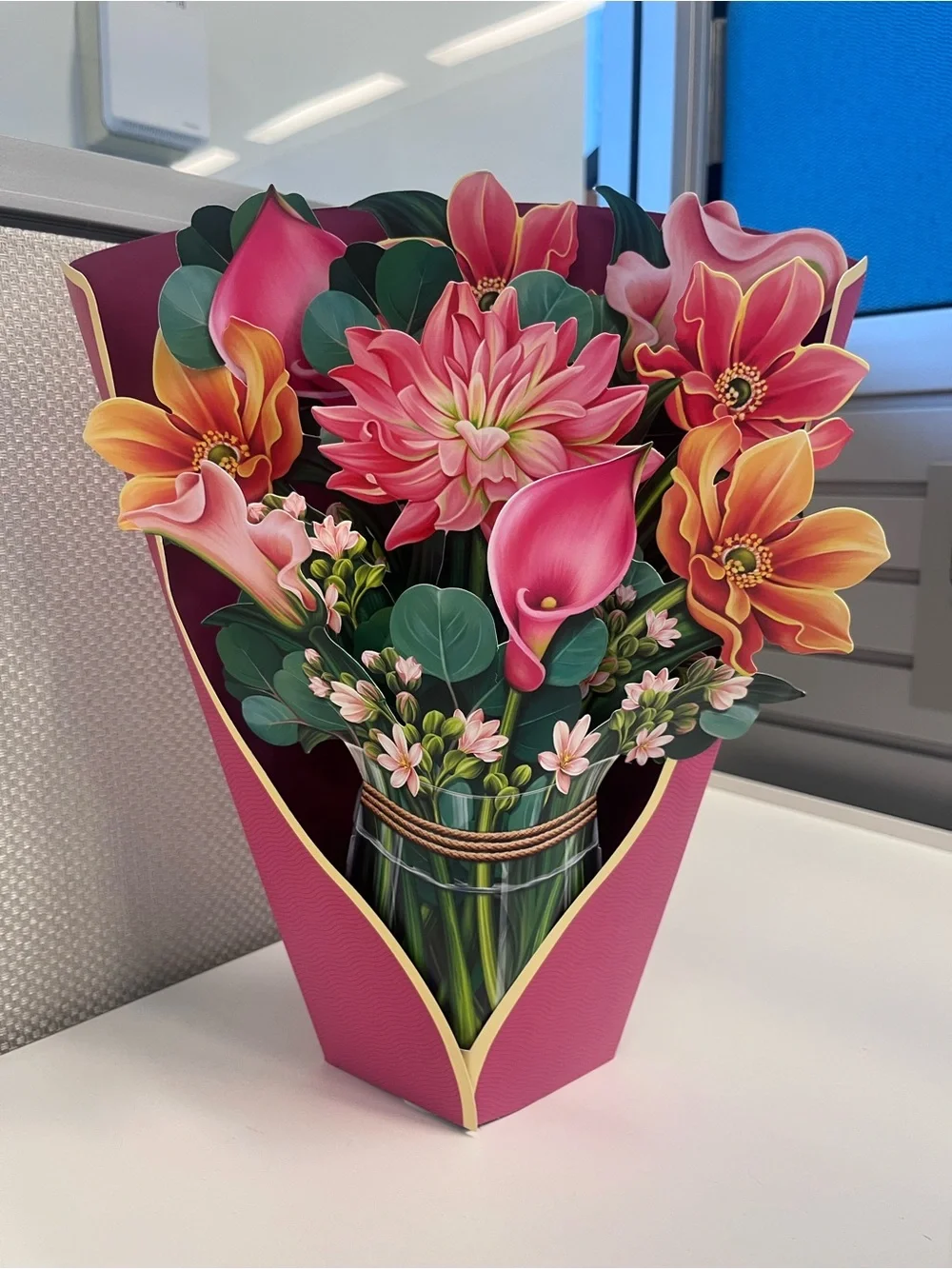Pink and Orange Floral Bouquet pop up card - blank cards